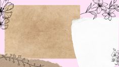 an image of flowers on a pink and beige background with torn paper in the middle