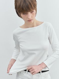 Composition : Cotton100%Color : WhiteCountry of Origin : Republic of Korea Boat Neck Top, Boat Neck Tops, Boat Neck, Composition, Top Outfits, The Originals, Clothes For Women, T Shirt, White