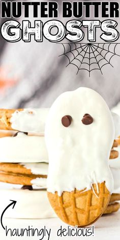 an advertisement for peanut butter ghost cookies with white icing