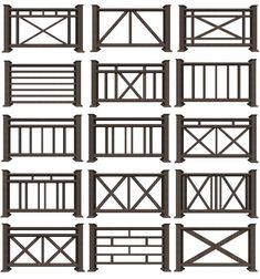 a set of different types of wooden gates and railings, all in various angles