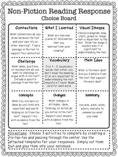 the non - fiction reading response worksheet is shown in black and white, with text