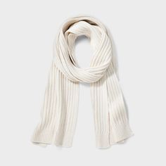 Ribbed Scarf - Universal Thread™ Cream Casual Soft Knit Scarves, Casual Cable Knit Scarves For Winter, Casual Knit Scarves For Fall, Casual Winter Cable Knit Scarves, Cozy Warm Solid Color Scarves, Casual Knit Winter Scarf, Cozy Warm Solid Color Scarf, Casual Solid Scarves For Cold Weather, Casual Solid Color Scarf For Cold Weather