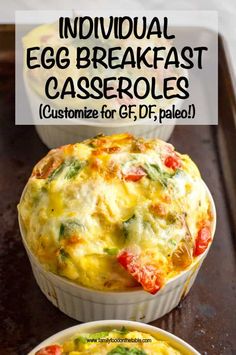 an egg breakfast casserole is shown with the title above it