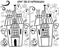 halloween coloring pages for kids with ghost and pumpkins on the top, one is black and white