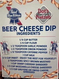 a sign with instructions for beer cheese dips