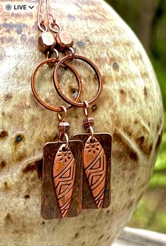 Lightweight Rustic Hammered copper Boho dangle earrings. Looking for something lightweight and uniquely handcrafted? These textured hammered copper earrings will definitely fit the bill!  These earrings are 2 1/2 inches long and half inch wide. They are very lightweight, only 2 grams.  All my jewelry comes gift boxed with a custom Shelly Mariposa Design butterfly card ready for gift giving, whether it is a gift for you or someone special. Your satisfaction is very important to me. I make every e Hammered Copper Earrings, Design Butterfly, Butterfly Card, Butterfly Cards, Hammered Copper, Copper Earrings, Jewelry Unique, Earrings Boho, Copper Jewelry