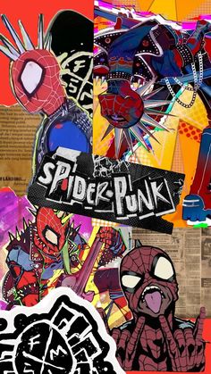 various stickers and decals are shown in this collage, including spider - man