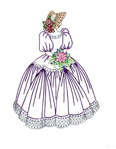 a drawing of a dress with flowers on the skirt and a butterfly sitting on top