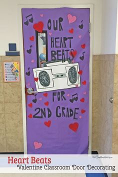 a door decorated with heart beats for 2nd grade valentine's day classroom door decorating