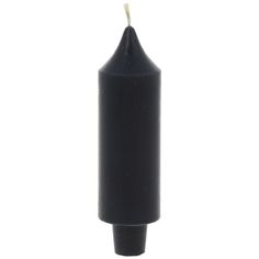 a black candle with a white stick sticking out of it's end on a white background