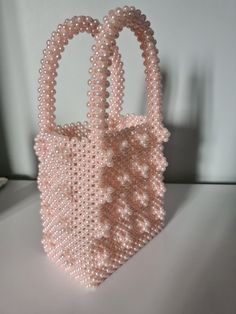 Pink Beaded Tote Bag, Cute Handmade Party Bags, Pink Pouch Bag With Pearl Handle, Pink Party Bag With Pearl Handle, Feminine Pink Bag With Pearl Handle, Feminine Pink Bags With Pearl Handle, Elegant Pink Beaded Bag, Pearl Beaded Bag, Formal Aesthetic