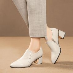 Color: Beige, Size: 37 Beef Tendon, Beige Pattern, Classy Shoes, Thick Heels, Large Size, High Heels, Off White, Solid Color, Women Shoes