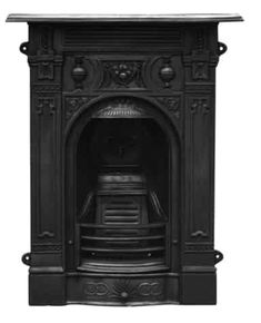 an old fashioned fireplace is shown on a white background