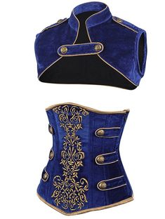 Cool Corset Tops, Blue Corset Dresses, Blue Velvet Corset, Moda Steampunk, Authentic Corsets, Corset Steampunk, Mode Steampunk, Corset Design, Velvet Corset