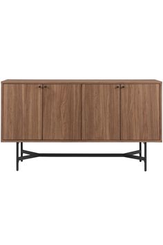 the sideboard is made from wood and metal, with two doors on each side