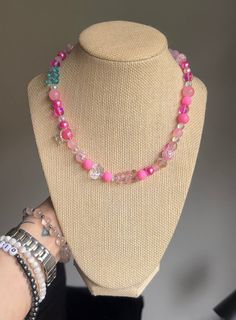 Sugar Rush Pink Candy Themed Beaded Necklace - Etsy Summery Necklace, Candy Beads, Candy Theme, Rose Bonbon, Pink Glass