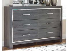 Lodanna Gray Dresser - Ornate Home Gray Dresser, Grey Dresser, Six Drawer Dresser, Ashley Furniture Homestore, Upholstered Panels, Chrome Handles, Panel Headboard, 6 Drawer Dresser, Panel Bed