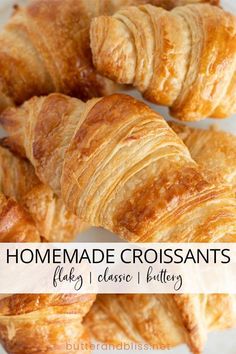 homemade croissants on a plate with text overlay