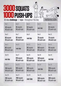 an exercise poster with the words, 30k squats to push - ups in it