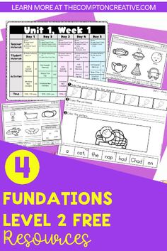 four worksheets with the text, fun and free resources for students to use