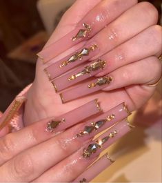 Nails With Gold Gems, Gems Nails, Colourful Acrylic Nails, Mexican Nails, Fye Nails, Uñas Ideas, Nails Birthday, Nails With Gold, Birthday Style