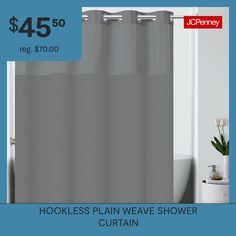 a shower curtain with the words hookless plain wave shower curtain $ 45 50 reg