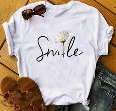 Smile Flower, Flower T Shirt, T Shirt Painting, Diy Vetement, Cute Shirt Designs, Shirt Print Design, 자수 디자인, One By One, Direct To Garment Printer