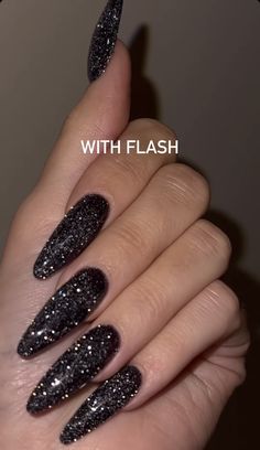 Black Sparkling Nails, Black Glitter Nails Acrylic, Black Shiny Nails, Black Glittery Nails, Sparkly Black Nails, Black Sparkly Nails, Black Sparkle Nails, Black Glitter Nails, Flash Nails