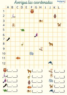 a crossword puzzle with animals and numbers for each letter in the upper left corner