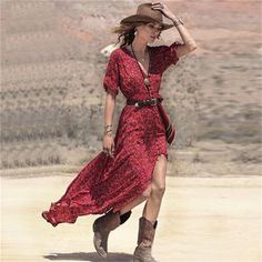 Vestidos Country, Boho Style Party, Look Hippie Chic, Women Dresses Casual Summer, Button Maxi Dress, Red Boho