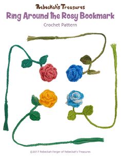 the cover of ring around the rosy bookmark, with three flowers on each side