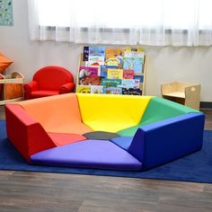 a brightly colored play area in a child's room