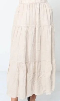 8348 Tiered Linen Skirt Beige Tiered Lined Skirt, Beige Long Ruffled Skirt, Beige Tiered Flowy Maxi Skirt, Beige Flowy Tiered Maxi Skirt, Fitted Beige Tiered Maxi Skirt, Beige Long Skirt With Lining, Relaxed Fit Tiered Lined Skirt, Relaxed Beige Tiered Maxi Skirt, Beige Cotton Tiered Maxi Skirt