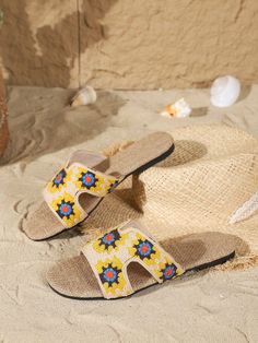 Elevate your beach style with Summer Chic: Women's Embroidered Hollow Out Flat Sandals. These sandals feature intricate embroidery and cut-outs for a unique, stylish look. Perfect for beach vacations, these flats provide comfort and breathability while showcasing your fashion sense. Don't settle for basic sandals, make a statement with Summer Chic. Color : Multicolor Style : Vacation Toe : Open Toe Upper Material : Fabric Lining Material : PU Leather Insole Material : Linen Outsole Material : Rubber Basic Sandals, Fancy Sandals, Summer Chic, Beach Style, Flat Sandals, Fashion Sense, Beach Vacation, Open Toe, Sandals