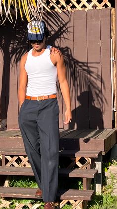 Wife Beater Outfits Men, Chill Outfits Men Street Styles, Mens 70s Outfits Summer, 90s Mens Summer Fashion, Men Summer Fashion 2023, Mens Wife Beater Outfit, Wifebeater Outfit Aesthetic Men, 70s Guys Outfits, Latino Men Fashion