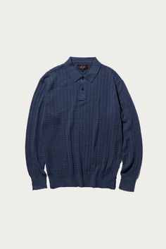 Beams Plus - Cable Knit Polo - Blue - Canoe Club