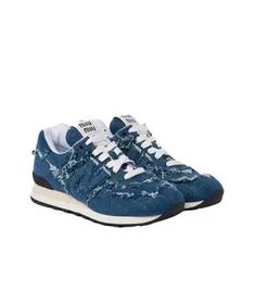 New Balance 574+ Sneakers In Beige/White | Editorialist Low-top Blue Custom New Balance Sneakers, New Balance 574 Baby Blue, Luxury Blue New Balance Sneakers, Mens New Balance 574, New Balance 57/40 Blue