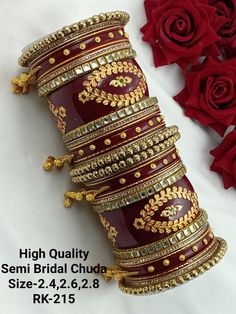 red and gold bangles with flowers in the background