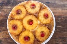 a pineapple upside down cake on a white plate