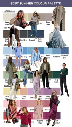 #coloranalysis #softsummer Soft Summer Fall Wardrobe, Soft Summer Color Combos, Summer Cool Tone Outfit, Soft Summer Examples, Soft Summer Brunette, Summer Color Palette Clothes, Soft Summer Winter Outfits, Soft Summer Capsule Wardrobe, Soft Summer Celebrities