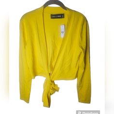 Nwot 17"Length 23"Sleeves 18"Armpit To Armpit #Poshmark#Pinterest#Gabrielleunion Fitted Long Sleeve Sweater For Day Out, Yellow Long Sleeve Spring Sweater, Spring Wrap Sweater Fitted, Fitted Long Sleeve Cardigan For Spring, Spring Cropped Cotton Cardigan, Fitted Casual Wrap Sweater, Spring Long Sleeve Sweater For Work, Long Sleeve Sweater For Spring Workwear, Cropped Sweater For Spring Workwear