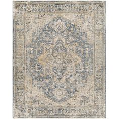 an area rug with blue and beige colors