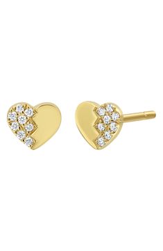 Sparkling white diamonds illuminate one side of these charming heart-shaped stud earrings that are handcrafted from 18-karat gold. Post back Total diamond weight: 0.05ct. Color: G Clarity: VS 18k gold/diamond Imported >Diamond Guide Yellow Gold Diamond Double Heart Earrings, 14k Gold Heart-shaped Diamond Cut Earrings, 14k Gold Heart Earrings With Diamond Cut, Yellow Gold Brilliant Cut Heart Earrings, Heart Shaped Yellow Gold Diamond Cut Earrings, Yellow Gold Heart Earrings With Diamond Cut, Pierced Diamond Heart Cut Earrings, Fine Jewelry Double Heart Earrings With Diamond Accents, Yellow Gold Heart-shaped Brilliant Cut Earrings