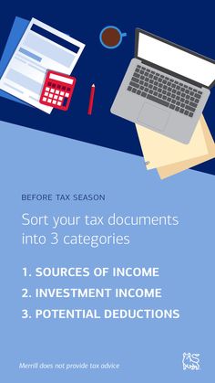 a blue poster with the words sort your tax documents into 3 categories