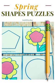 printable spring shapes puzzles for kids to practice their fine motor skills and color the flowers