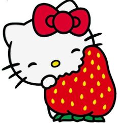 a hello kitty holding a strawberry in her hand