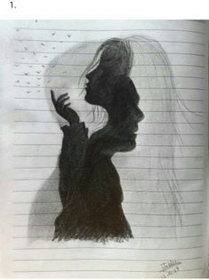 a drawing of a woman holding her hand up in front of her face and looking at the sky