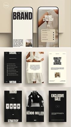 several different types of brochures are shown in this image, including one with black and