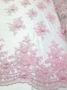 "3D Flower Pink Tulle Embroidered with Pink Pearls and Bead 3D Pink Flower, Pearls, Sequin and Beaded Embroidered Tulle Lace Fabric. Measurement (approx): width 51.2\"( 130 cm.) if you order more than 1 meter, you will receive a continuous tulle that has not been cut This fabric perfect for bridesmaids dress, crafts, little girls dress, engagement dress ... If you are not sure about the fabric, please order sample first.I will also send you samples of other models you want with the same shipping Floral Rosa, Pink Pearls, Engagement Dresses, Pink Tulle, 3d Flowers, Tulle Lace, Pink Pearl, Pink Lace