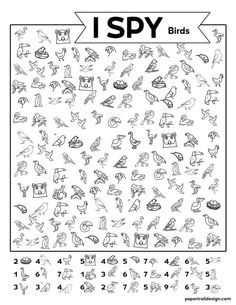 the i spy birds worksheet is shown with numbers and pictures to help students learn how